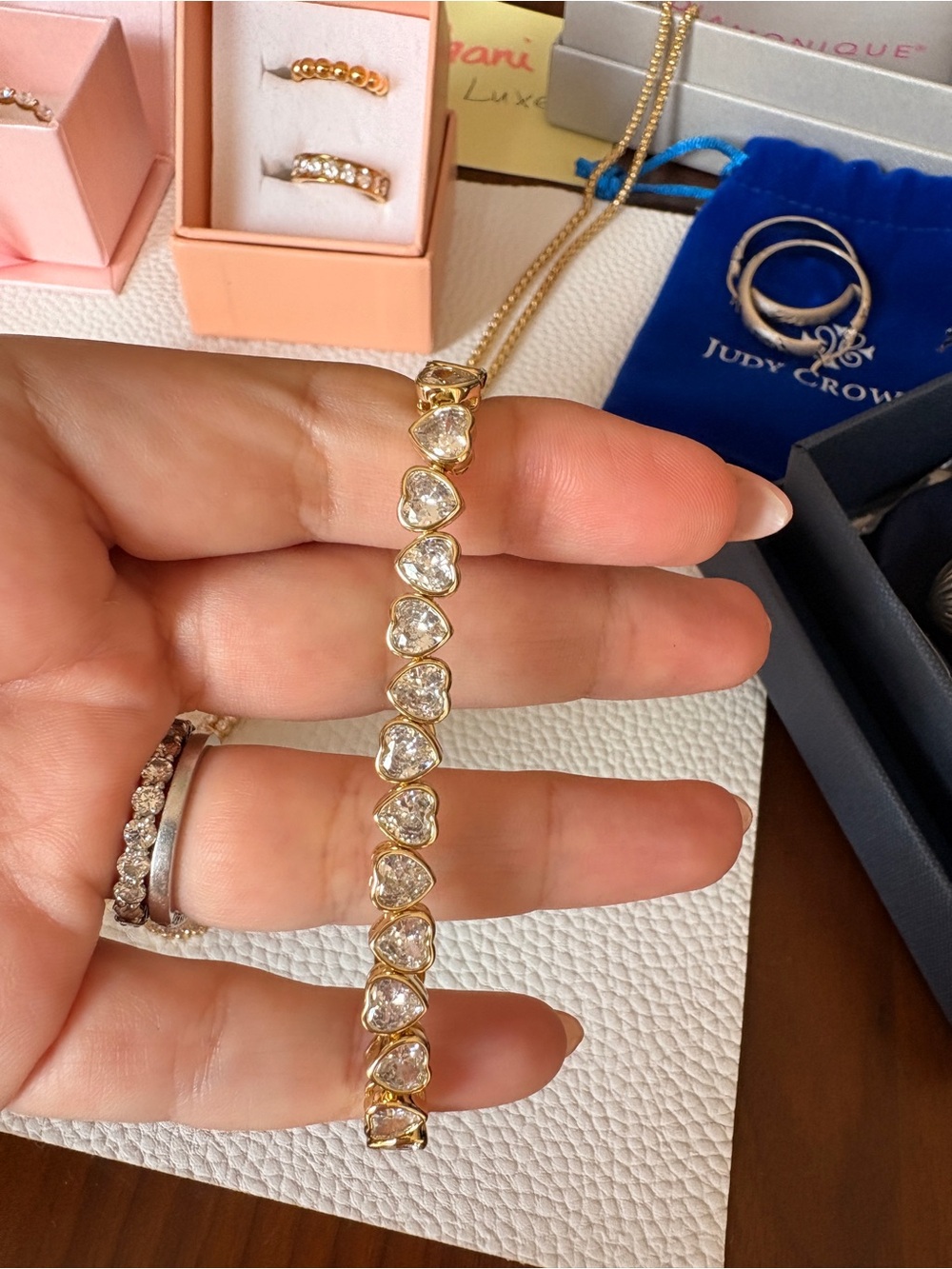 YELLOW GOLD Plated HEART TENNIS BRACELET | 7.5”